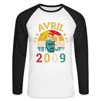 Avril 2009 Anniversaire Vintage Happy Birthday - T-shirt baseball manches longues Homme - blanc/noir - Devant - Nik (191cm)