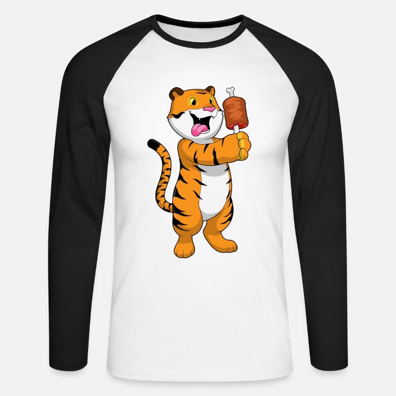 Tiger mit Fleisch - Unisex Baseballshirt langarm - Weiß/Schwarz