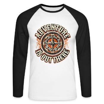 Abenteuer ist da draußen. - Unisex Baseballshirt langarm - Weiß/Schwarz - Vorne - Nik (191cm)