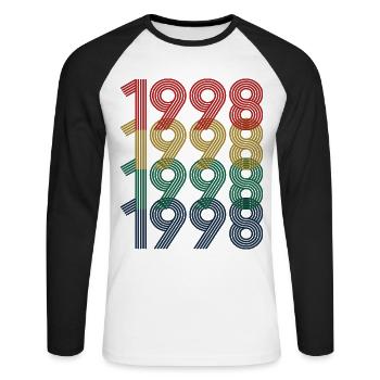 Cool Retro 1998, 24 Years Old, 24th Birthday Gift - Unisex Long Sleeve Baseball T-Shirt - white/black - Front - Nik (191cm)