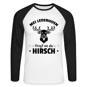 Meine Lederhosn trogt no da Hirsch - Unisex Baseballshirt langarm - Weiß/Schwarz - Vorne - Nik (191cm)