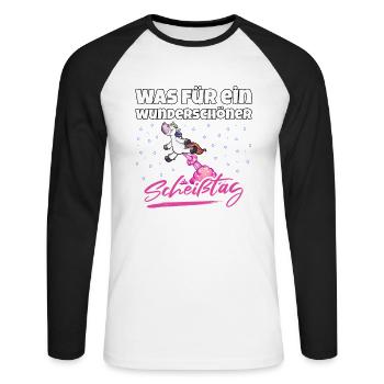 Was für ein wunderschöner Scheisstag - Unisex Baseballshirt langarm - Weiß/Schwarz - Vorne - Nik (191cm)