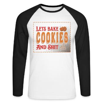 Laisse des biscuits et de la merde au boulanger ou au four - T-shirt baseball manches longues Homme - blanc/noir - Devant - Nik (191cm)