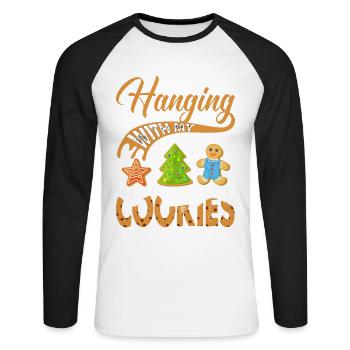 Accrocher avec mes biscuits pour les boulangers ou les fans de pâtisserie - T-shirt baseball manches longues Homme - blanc/noir - Devant - Nik (191cm)
