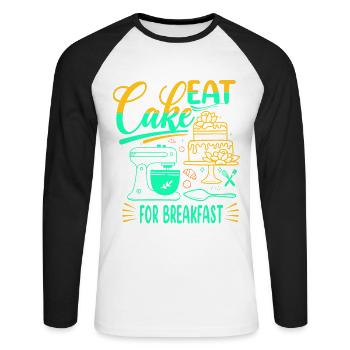 Mangez des gâteaux pour le petit-déjeuner pour les boulangers ou - T-shirt baseball manches longues Homme - blanc/noir - Devant - Nik (191cm)