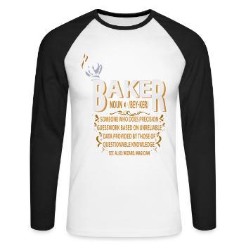 Définition du nom Baker pour baker ou - T-shirt baseball manches longues Homme - blanc/noir - Devant - Nik (191cm)