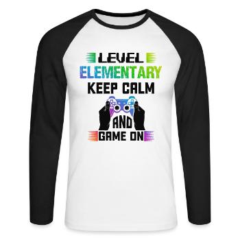 Level ELEMENTARY keep calm and game on - Unisex Baseballshirt langarm - Weiß/Schwarz - Vorne - Nik (191cm)