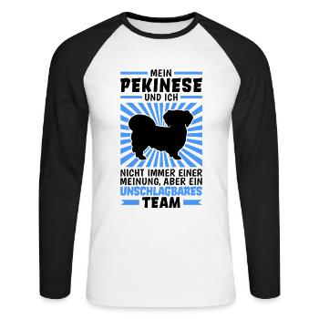 Pekinese und Ich Peking-Palasthund - Unisex Baseballshirt langarm - Weiß/Schwarz - Vorne - Nik (191cm)