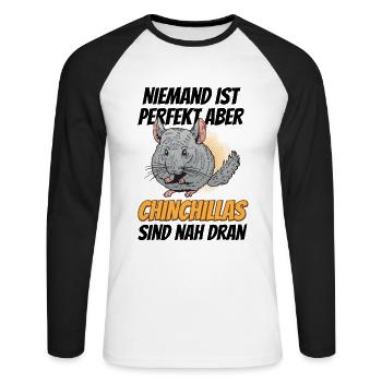 Chinchilla ist fast perfekt Wollmaus - Unisex Baseballshirt langarm - Weiß/Schwarz - Vorne - Nik (191cm)
