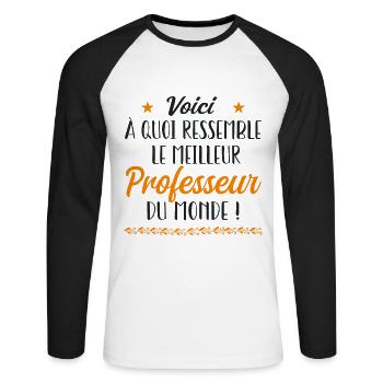 le meilleur professeur du monde - T-shirt baseball manches longues Homme - blanc/noir - Devant - Nik (191cm)