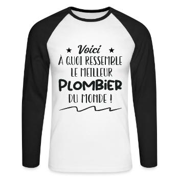Voilà À Quoi Ressemble Le Meilleur plombier - T-shirt baseball manches longues Homme - blanc/noir - Devant - Nik (191cm)