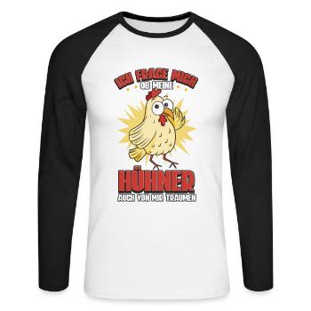 Huhn Hühner - Unisex Baseballshirt langarm - Weiß/Schwarz - Vorne - Nik (191cm)