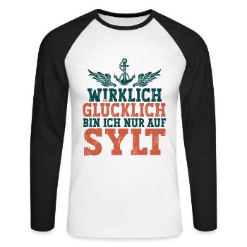 Sylt - Unisex Baseballshirt langarm - Weiß/Schwarz - Vorne - Nik (191cm)