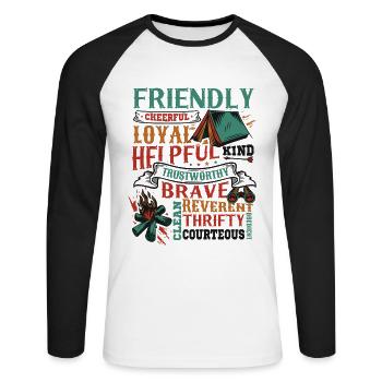Traits de caractère scout Scoutisme - T-shirt baseball manches longues Homme - blanc/noir - Devant - Nik (191cm)