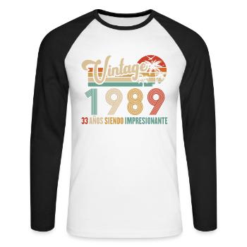 Anniversaire Vintage Idée Cadeau D Anniversaire 33 - T-shirt baseball manches longues Homme - blanc/noir - Devant - Nik (191cm)