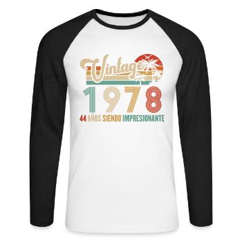 Anniversaire Vintage Idée Cadeau D Anniversaire 44 - T-shirt baseball manches longues Homme - blanc/noir - Devant - Nik (191cm)