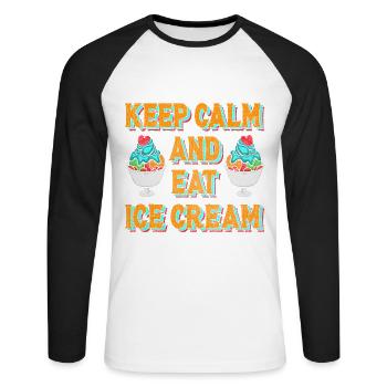 Restez calme et mangez de la crème glacée pour les amateurs de bonbons surgelés - T-shirt baseball manches longues Homme - blanc/noir - Devant - Nik (191cm)