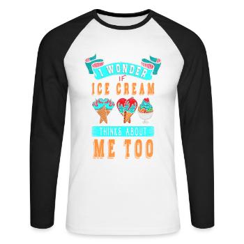 Je me demande si Ice Cream for Frozen et moi - T-shirt baseball manches longues Homme - blanc/noir - Devant - Nik (191cm)