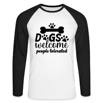 Les chiens accueillent les personnes tolérées - T-shirt baseball manches longues Homme - blanc/noir - Devant - Nik (191cm)