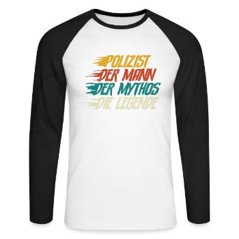Polizist Polizei - Unisex Baseballshirt langarm - Weiß/Schwarz - Vorne - Nik (191cm)
