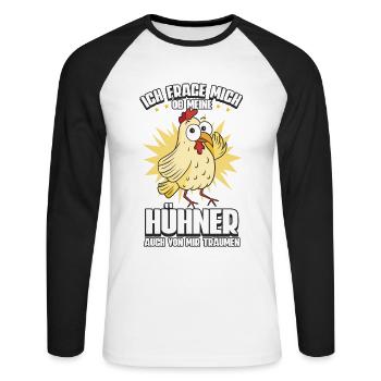 Huhn Hühner - Unisex Baseballshirt langarm - Weiß/Schwarz - Vorne - Nik (191cm)