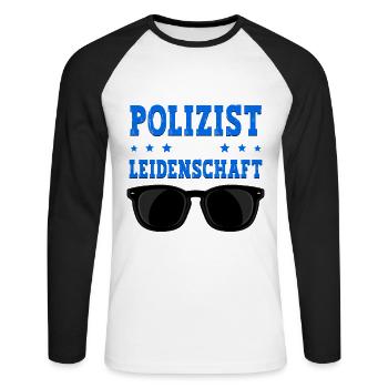Polizist Polizei - Unisex Baseballshirt langarm - Weiß/Schwarz - Vorne - Nik (191cm)