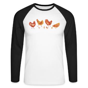 Huhn Hühner - Unisex Baseballshirt langarm - Weiß/Schwarz - Vorne - Nik (191cm)