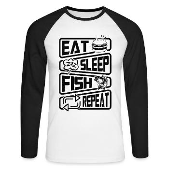 Pêcheur Drôle de pêche Manger Dormir Poisson Répéter - T-shirt baseball manches longues Homme - blanc/noir - Devant - Nik (191cm)