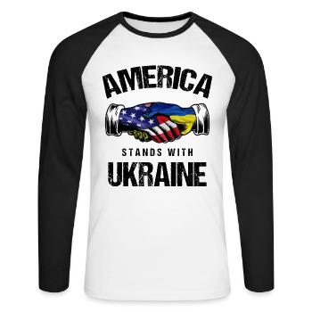 L’Amérique se tient avec l’Ukraine Drapeau ukrainien des États-Unis - T-shirt baseball manches longues Homme - blanc/noir - Devant - Nik (191cm)