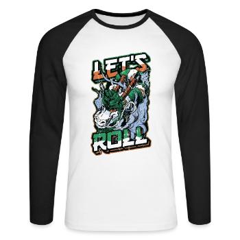 Let´s Roll Sushi Dragon Sushi Rolle - Unisex Baseballshirt langarm - Weiß/Schwarz - Vorne - Nik (191cm)