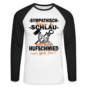 Hufschmied Pferd Reiterin Westernreiten - Unisex Baseballshirt langarm - Weiß/Schwarz - Vorne - Nik (191cm)