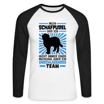 Schafpudel und Ich zotthaariger Hütepudel - Unisex Baseballshirt langarm - Weiß/Schwarz - Vorne - Nik (191cm)