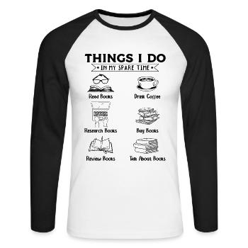 Ce que je fais pendant mon temps libre Lire - T-shirt baseball manches longues Homme - blanc/noir - Devant - Nik (191cm)