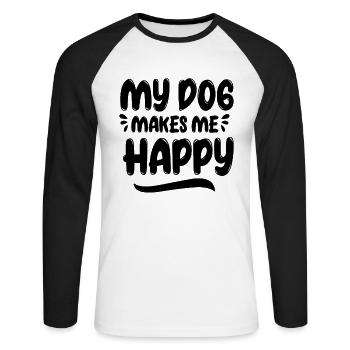Mon chien me rend heureux - T-shirt baseball manches longues Homme - blanc/noir - Devant - Nik (191cm)