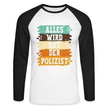 Polizist Polizei - Unisex Baseballshirt langarm - Weiß/Schwarz - Vorne - Nik (191cm)