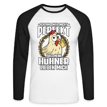 Huhn Hühner - Unisex Baseballshirt langarm - Weiß/Schwarz - Vorne - Nik (191cm)