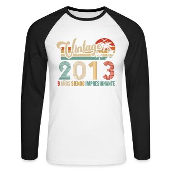 Anniversaire Vintage Idée Cadeau D Anniversaire 9 - T-shirt baseball manches longues Homme - blanc/noir - Devant - Nik (191cm)