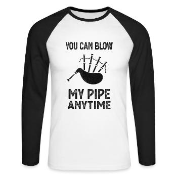 Dudelsack Spruch Sackpfeife Blasen Humor Spaß - Unisex Baseballshirt langarm - Weiß/Schwarz - Vorne - Nik (191cm)