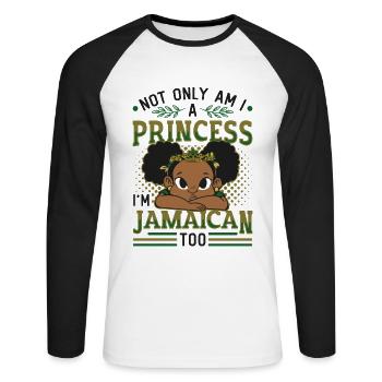 Jamaican Princess, I am Jamaican. - Unisex Long Sleeve Baseball T-Shirt - white/black - Front - Nik (191cm)
