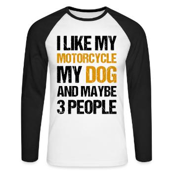 Motard J’aime Mon Chien Moto & Peut-être 3 Personnes - T-shirt baseball manches longues Homme - blanc/noir - Devant - Nik (191cm)