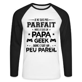 je ne suis pas parfait mais je suis un papa geek - T-shirt baseball manches longues Homme - blanc/noir - Devant - Nik (191cm)