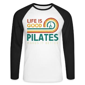 Life is good, Pilates makes it better for - Unisex Long Sleeve Baseball T-Shirt - white/black - Front - Nik (191cm)