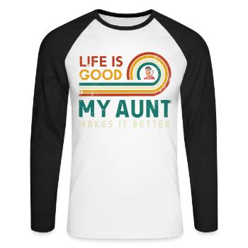 Das Leben Ist Gut, Meine Tante Macht Es Besser - Unisex Baseballshirt langarm - Weiß/Schwarz - Vorne - Nik (191cm)