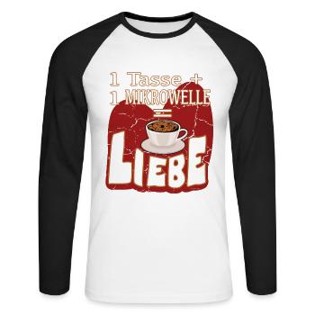 1 Tasse + 1 Mikrowelle = Liebe Tassenkuchen Spaß - Unisex Baseballshirt langarm - Weiß/Schwarz - Vorne - Nik (191cm)