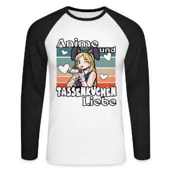 Anime und Tassenkuchen Liebe Kuchen Backen Spruch - Unisex Baseballshirt langarm - Weiß/Schwarz - Vorne - Nik (191cm)