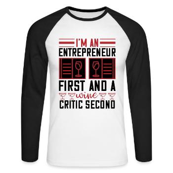 Je suis critique de vin - T-shirt baseball manches longues Homme - blanc/noir - Devant - Nik (191cm)