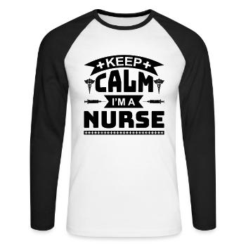 Keep Calm Im a Nurse - Unisex Long Sleeve Baseball T-Shirt - white/black - Front - Nik (191cm)