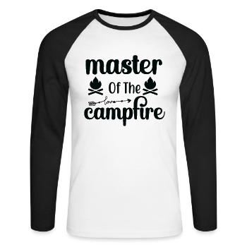 Meister des Lagerfeuers Wandershirt - Unisex Baseballshirt langarm - Weiß/Schwarz - Vorne - Nik (191cm)