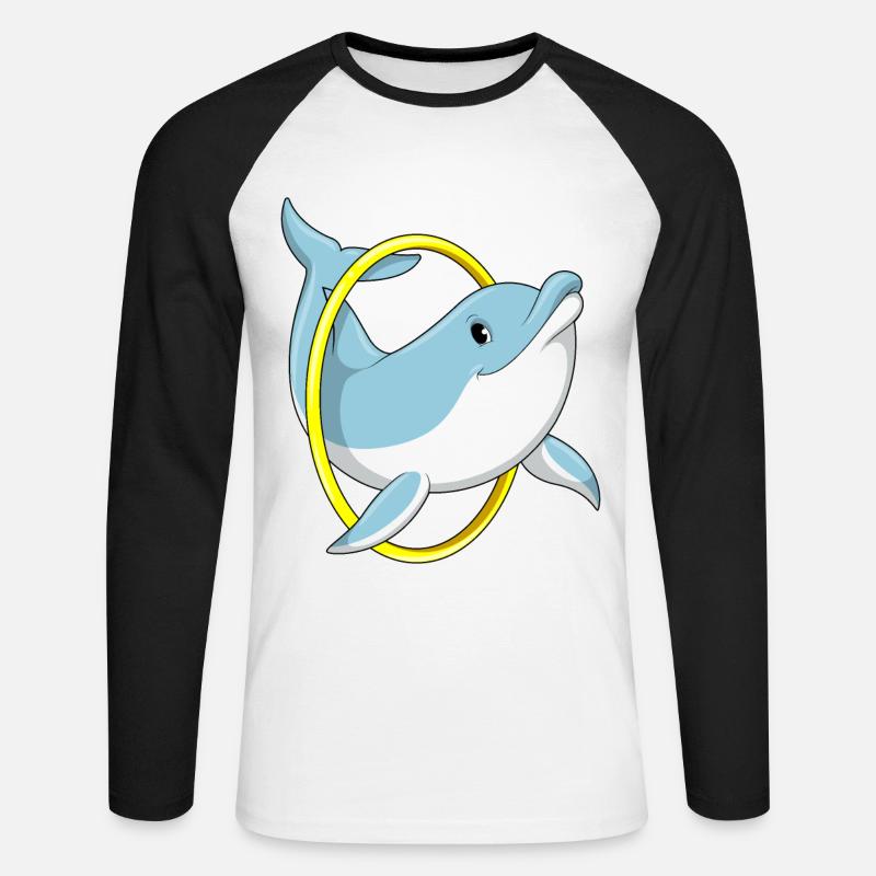 Dolphin with ring - Unisex Long Sleeve Baseball T-Shirt - white/black