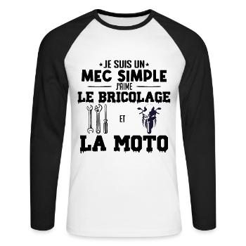 le bricolage et la moto - T-shirt baseball manches longues Homme - blanc/noir - Devant - Nik (191cm)